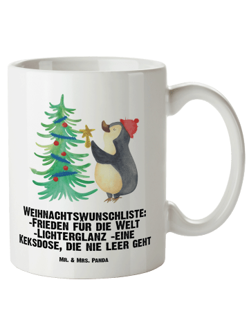 Mr. & Mrs. Panda Tasse Pinguin Weihnachtsbaum mit Spruch in Weiß