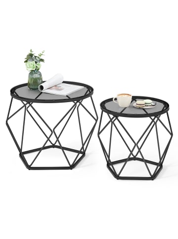 VASAGLE 2er-Set:Couchtisch rund in Schiefergrau-Tintenschwarz - (B)50 x (H)40 x (T)50 cm