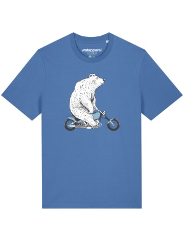 wat? Apparel T-Shirt Bär auf Bike in Bright Blue