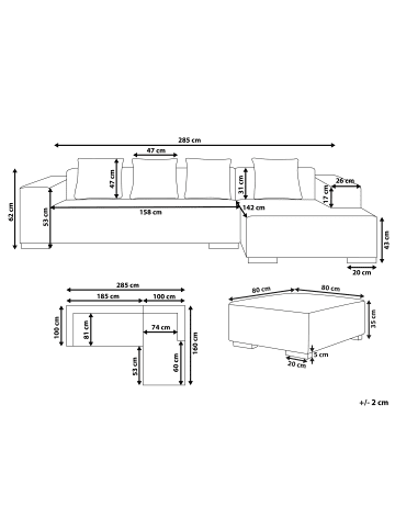 Beliani 2-tlg Ecksofa LUNGO in Weiß
