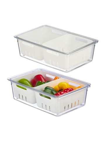 relaxdays 2 x Kühlschrank Organizer in Transparent/ Weiß - (B)33,5 x (H)10 x (T)22 cm