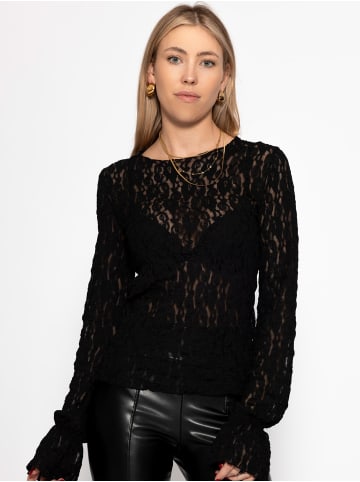 SASSYCLASSY Langarm Spitzenshirt mit Volantärmeln in Schwarz