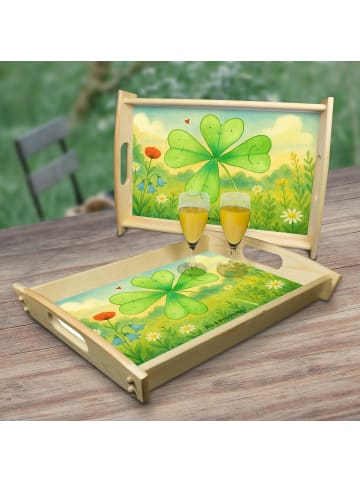 Mr. & Mrs. Panda Snack Tablett Blume Kleeblatt Design ohne Spruch in Weiß