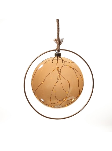MARELIDA LED Glaskugel mit Juteseil beleuchtet mit Timer D: 20cm in braun