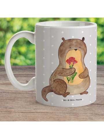 Mr. & Mrs. Panda Plastikbecher Otter Blumenstrauß ohne Spruch in Grau Pastell