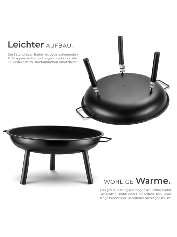 tectake Feuerkorb Ø 57,5 cm, 2,5 mm Stahldicke, Tragegriffe, Wasserablauf