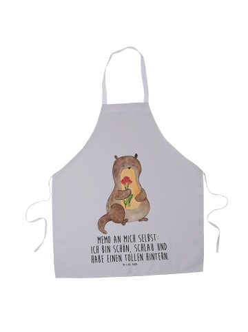 Mr. & Mrs. Panda Latzschürze Otter Blumenstrauß mit Spruch in Grau Pastell