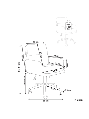 Beliani Bürostuhl CONSTANTIA in Weiß/Schwarz - (W) 58 x (H) 86 x (L) 58 cm
