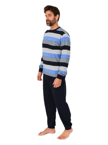 NORMANN Langarm Schlafanzug Pyjama Bündchen Streifen - 86586 in blau
