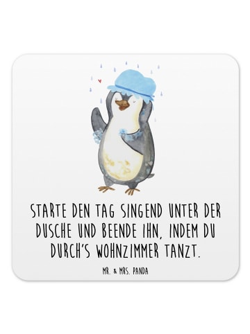 Mr. & Mrs. Panda Glasuntersetzer Pinguin Duschen mit Spruch in Weiß