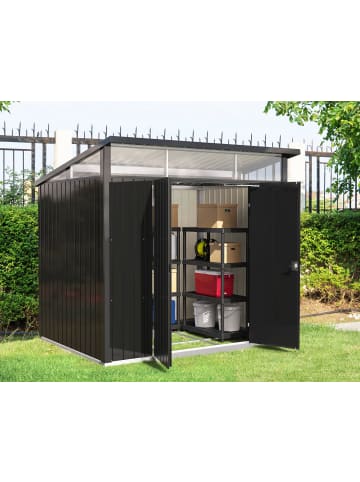 VCM  Metall Gerätehaus 249x231 Gartenhaus Flügeltür in Anthrazit