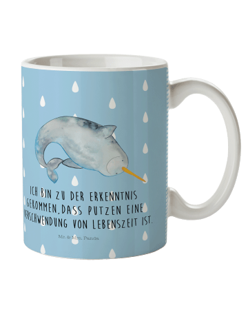 Mr. & Mrs. Panda Camping Tasse Narwal mit Spruch in Blau Pastell