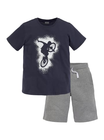 Kidsworld Shirt & Shorts in dunkelblau , grau melange