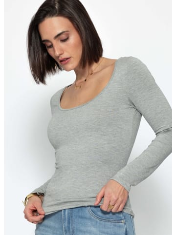SASSYCLASSY Langarmshirt mit Ausschnitt in Grau