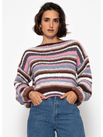 SASSYCLASSY Gestreifter, mehrfarbiger Pullover in Braun
