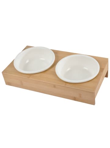 Douceur d’Intérieur Hundenapf aus Keramik, mit Bambus-Ständer in Beige, Ø 16 cm