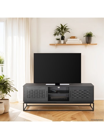 home24 home24 TV-Lowboard (150 cm) aus Pappel-Echtholzfurnier in Schwarz in Pappel Schwarz