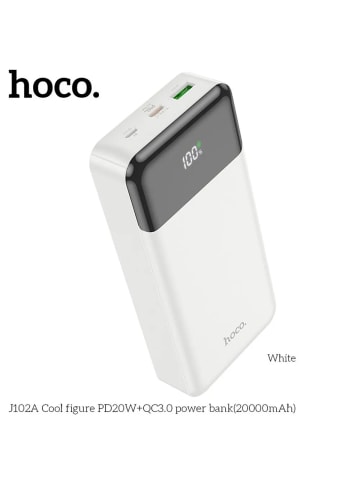 HOCO Powerbank 20000 mAh PD QC3.0 3A 20W, USB-A & USB-C mit LED-Anzeige in Weiß