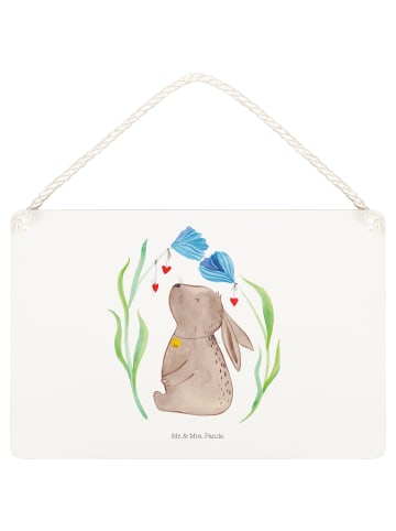 Mr. & Mrs. Panda Wandbild Holz Hase Blume ohne Spruch in Weiß