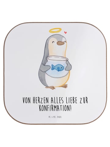 Mr. & Mrs. Panda Tischuntersetzer Pinguin Fisch mit Spruch in Weiß