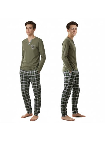 LOREZA Schlafanzug zweiteilig Langarm - Kariert - Mehrfarbig