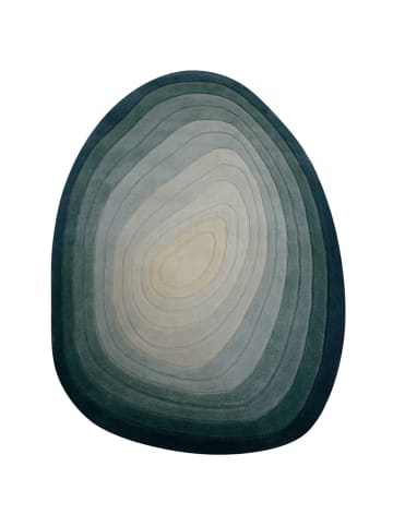 KADIMA DESIGN Teppich Wolle, Organische Form, Ombre Farbverlauf, Hoch-Tief in Türkis-Beige