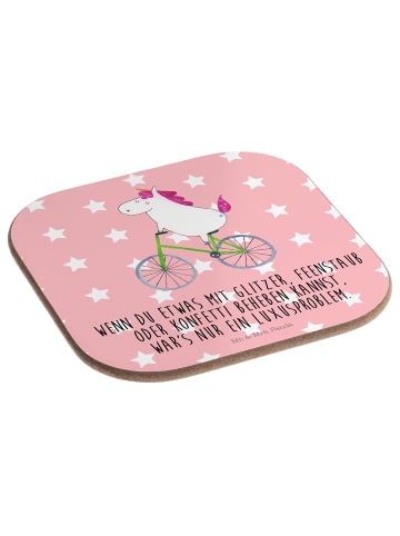 Mr. & Mrs. Panda Untersetzer Kaffee Einhorn Radfahrer mit Spruch in Rot Pastell
