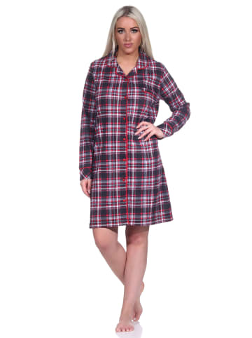 NORMANN Nachthemd langarm zum durchknöpfen Karo - 76237 in rot