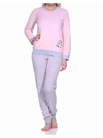 NORMANN Frottee Pyjama langarm Bündchen und Pinguin Stickerei - 71533 in Rosa