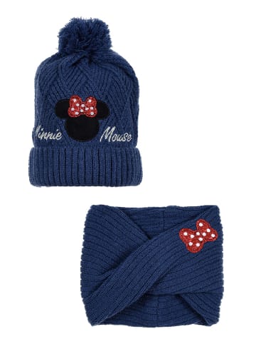 Disney Minnie Mouse 2tlg. Set: Mütze und Schal Strick in Dunkel-Blau