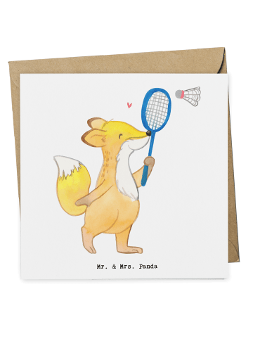Mr. & Mrs. Panda Einladungskarte Fuchs Federball spielen ohne Sp... in Weiß