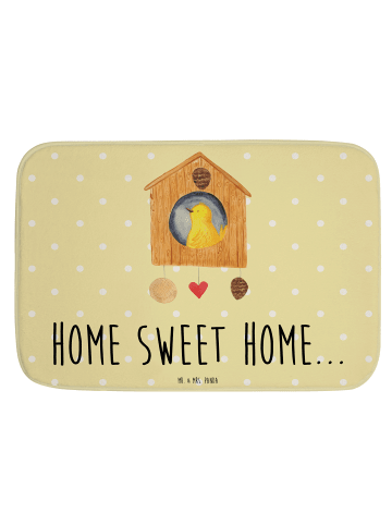 Mr. & Mrs. Panda Badteppich Vogelhaus Home mit Spruch in Gelb Pastell