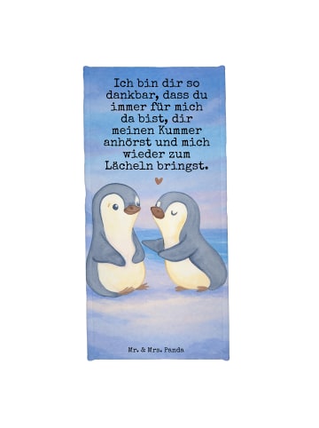 Mr. & Mrs. Panda Badehandtuch Pinguine trösten Design mit Spruch in Grau Pastell