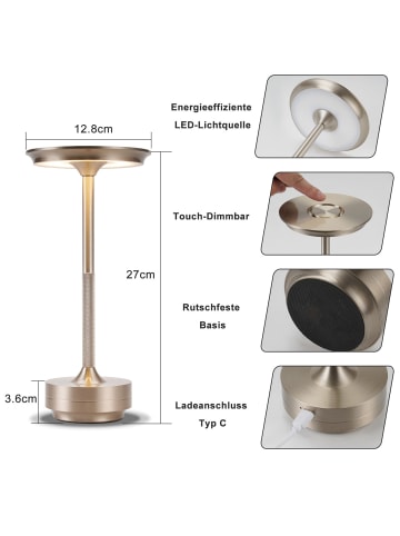 ZMH Tischleuchte LED in nickel Solarenergie 3600mhA Wiederaufladbar Touch Dimmbar