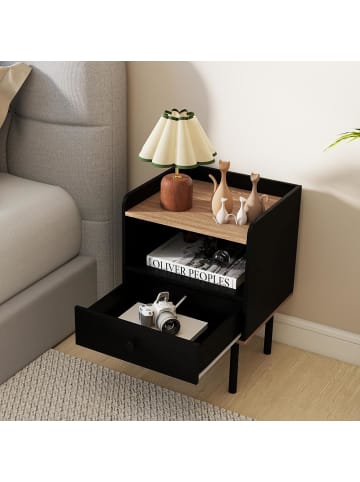 COSTWAY 2er Set Nachttisch mit Schublade 40,5 x 35 x 56 cm in Schwarz