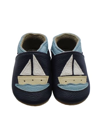 Mejale Baby Leder Krabbelschuhe, mit rutschfester Sohle-Segelboot - Muster