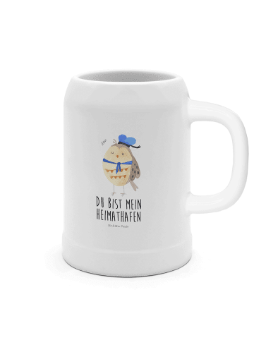 Mr. & Mrs. Panda Bierkrug Eule Matrose mit Spruch in Weiß