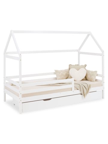 Homestyle4u Hausbett 90x200 mit Bettkasten in Weiß
