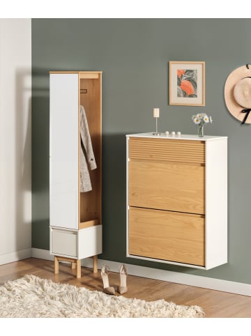 home24 home24 Massive Garderobe aus Massivholz und Glas in Pinie / Kaschmir (35 x 35 x 188 cm) in Pinie / Kaschmir