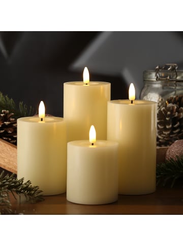 MARELIDA 4x LED Kerzen ELIA Echtwachs Stumpenkerzen in creme