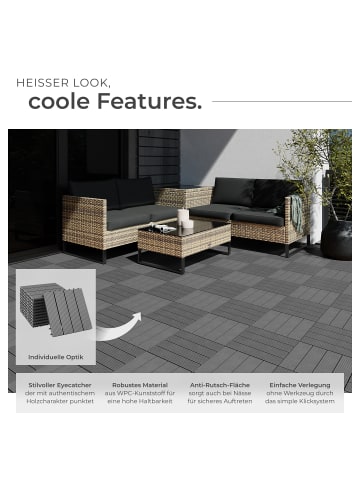 tectake Terrassenfliesen Tegulas 31 x 31 x 2,2 cm, grau