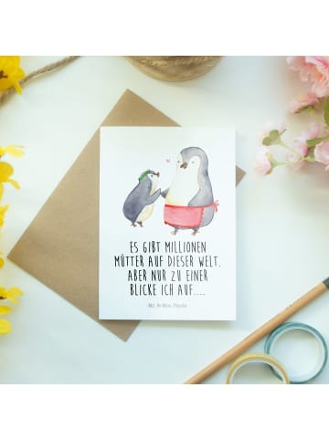Mr. & Mrs. Panda Klappkarte Pinguin mit Kind mit Spruch in Weiß