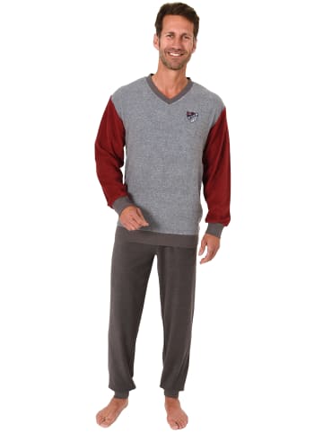 NORMANN Frottee Schlafanzug langarm Pyjama Bündchen - 49639 in rot