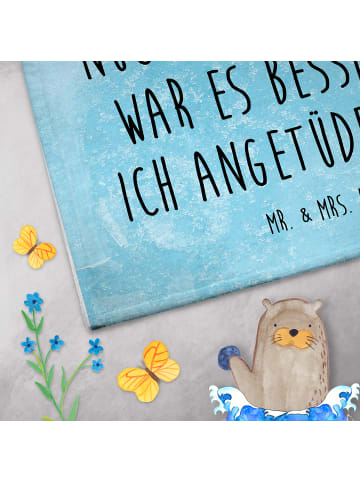 Mr. & Mrs. Panda Gästehandtuch Pinguin Bier mit Spruch in Eisblau