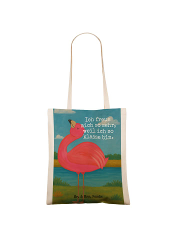 Mr. & Mrs. Panda Einkaufstasche Flamingo Stolz Design mit Spruch in Weiß