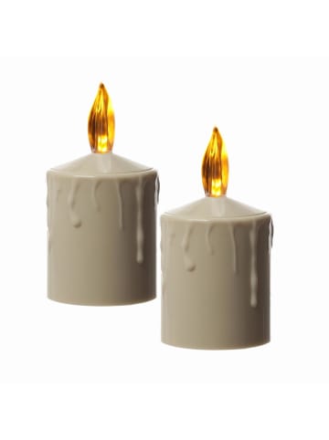 MARELIDA 2x LED Mini Kerze Grabkerze für Laternen mit Sensor H: 11,5cm in beige