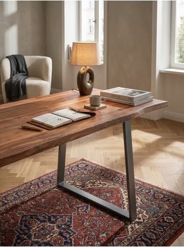 KADIMA DESIGN Schreibtisch Massivholz Baumkante Chromgestell, Kompakt Büro