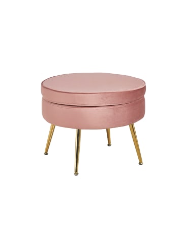 SalesFever Polsterhocker rund mit goldfarbenem Chromgestell und Samtbezug in Rose