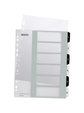 Leitz Plastikregister Wow 1-6 beschriftbar A4 PP 6 Blatt weiß/schwarz