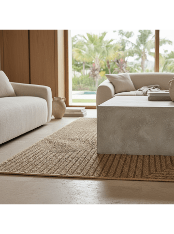 KADIMA DESIGN Flachgewebeteppich Jute-Optik Natur Bordüre Waschbar